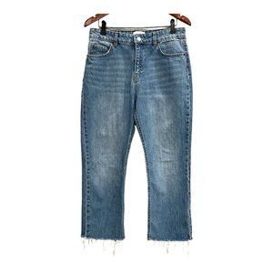 H&M Jeans Women 8 Blue Light Wash Straight Raw Hem High Rise Cropped